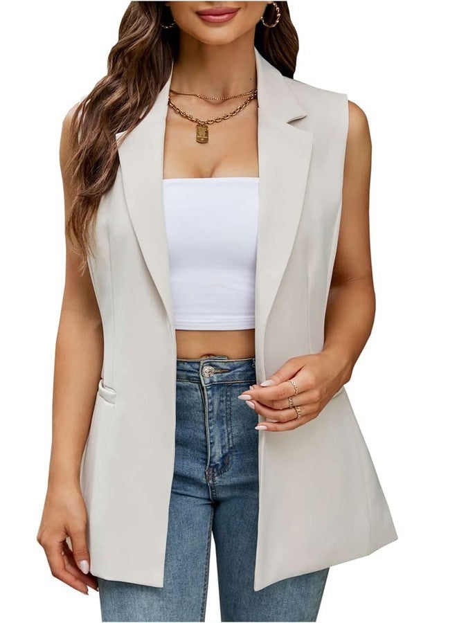 Kedera Women's Long Sleeveless Duster Trench Vest Casual Lapel Blazer Jacket (Khaki, Medium) - Image 1